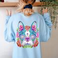 Boston Terrier Sugar Skull Dog Day Of The Dead Women's Sweatshirt Back Print Light Blue