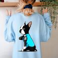 Boston Terrier Tattoos I Love Mom Women's Sweatshirt Back Print Light Blue