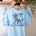 Boston Terrier UFO Cowboy Dog Dog Mom Dog Dad Alien Dog Women's Sweatshirt Back Print Light Blue