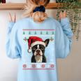 Boston Terrier Ugly Christmas Sweater Xmas For Adults Kids Women's Sweatshirt Back Print Light Blue