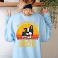 Boston Terrier Never Underestimate a Girl With a Bostie Women's Sweatshirt Back Print Light Blue
