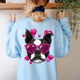 Boston Terrier Valentines Day Shirt Heart Dog Lover Women's Sweatshirt Back Print Light Blue
