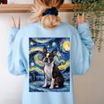 Boston Terrier Van Gogh Starry Night Women's Sweatshirt Back Print Light Blue
