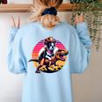 Boston Terrier Wearing A Cowboy Hat On T-Rex Women's Sweatshirt Back Print Light Blue
