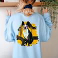 Boston Terrier s Mid-Century Modern Art s Street Grunge Women's Sweatshirt Back Print Light Blue