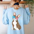 Brindle Boston Terrier Dog Patriotic Shirt USA Flag Women's Sweatshirt Back Print Light Blue