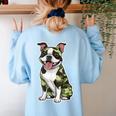 Camo Boston Terrier Pet Owner Camouflage Dog Lover Women's Sweatshirt Back Print Light Blue