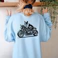 Cool Boston Terrier Riding a Motorcycle Biker Dog Lover For Men Women Kids Women's Sweatshirt Back Print Light Blue
