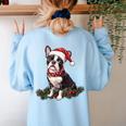 Cute Boston Terrier Dog Christmas Merry X-Mas Graphic Women's Sweatshirt Back Print Light Blue