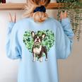 Cute Boston Terrier Shamrock St Patrick's Day Dog Lover Men Women Kids Women's Sweatshirt Back Print Light Blue