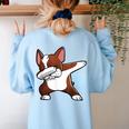 Dabbing Red Boston Terrier Dab Dance Dog Men Women Kids Women's Sweatshirt Back Print Light Blue
