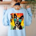 Dog Boston Terrier Hawaiian Women's Sweatshirt Back Print Light Blue