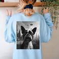 Dog Mom Dad Alien Selfie Boston Terrier UFO For Men Women Women's Sweatshirt Back Print Light Blue