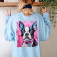 Dog Pink Boston Terrier Women's Sweatshirt Back Print Light Blue