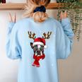 Family Matching Reindeer Xmas Boston Terrier Christmas Women's Sweatshirt Back Print Light Blue