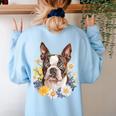 Floral Boston Terrier Women's Sweatshirt Back Print Light Blue