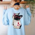 Girls I Heart Mom Love Mama Boston Terrier Dog Lover Women's Sweatshirt Back Print Light Blue