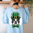 Green Boston Terrier Shamrock St Patricks Day Boston Terrier Women's Sweatshirt Back Print Light Blue