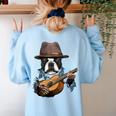 Guitar Shirt Boston Terrier Dog Playing Acoustic Guitar Women's Sweatshirt Back Print Light Blue