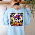 Halloween Boston Terrier Dog Breed With Jack O' Lantern Art Women's Sweatshirt Back Print Light Blue