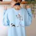 Halloween Boston Terrier And Skeleton Women's Sweatshirt Back Print Light Blue