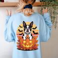 Halloween Retro Boston Terrier Women's Sweatshirt Back Print Light Blue