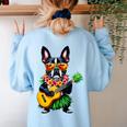 Hawaiian Boston Terrier & Pineapple Ukulele Summer Vacation Women's Sweatshirt Back Print Light Blue