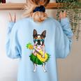 Hawaiian Boston Terrier Dog Pineapple Ukulele Summer For Men Women Girls Kids Women's Sweatshirt Back Print Light Blue