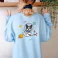 Kawaii Kids & Boys Astronaut Space Boston Terrier Dog Lover Women's Sweatshirt Back Print Light Blue