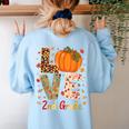 Love 2nd Grade Happy Fall Thanksgiving For 2nd Teacher For Men Women Girls Kids Women&#x27;s Sweatshirt Back Print Light Blue