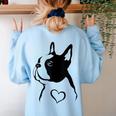 I Love My Boston Terrier Dog With Heart Women's Sweatshirt Back Print Light Blue