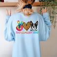 Peace Love Boston Terrier Tie Dye Dog Lover For Men Women Girls Kids Women's Sweatshirt Back Print Light Blue