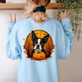 Pumpkin Boston Terrier Costume On Boston Terrier Halloween Women's Sweatshirt Back Print Light Blue