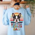 Retro Boston Terrier Dad Women's Sweatshirt Back Print Light Blue