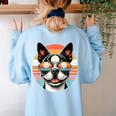Retro Sunset Sunglasses Boston Terrier Boston Bull Bostie Women's Sweatshirt Back Print Light Blue