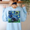 Scottish Terrier Starry Night Scotty Dog Art By Aja Women's Sweatshirt Back Print Light Blue