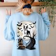 Spooky Halloween Moon Boston Terrier Boston Bull Bostie Women's Sweatshirt Back Print Light Blue