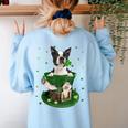St Patrick's Day Leprechaun Boston Terrier Dog Shamrock For Men Women Kids Women's Sweatshirt Back Print Light Blue