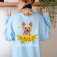 Sunflower Yorkie Mom Dog Lover Women's Sweatshirt Back Print Light Blue