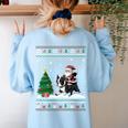 Ugly Christmas Tree Lights Xmas Santa Riding Boston Terrier Women's Sweatshirt Back Print Light Blue