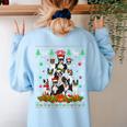Ugly Sweater Christmas Tree Boston Terrier Dog Xmas Pajama Women's Sweatshirt Back Print Light Blue