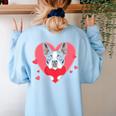 Valentine's Day Boston Terrier Heart Women's Sweatshirt Back Print Light Blue