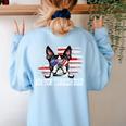 Vintage Boston Terrier Dad American Flag Father's Day Women's Sweatshirt Back Print Light Blue
