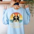 Vintage Boston Terrier Dad Dog Lovers Father's Day Tee Women's Sweatshirt Back Print Light Blue