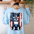 Vintage Boston Terrier Dog American US USA Flag Pets Dogs Women's Sweatshirt Back Print Light Blue