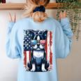 Vintage Boston Terrier Dog American USA US Flag Pets Lovers Women's Sweatshirt Back Print Light Blue