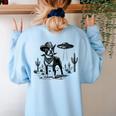 Vintage Boston Terrier UFO Western Wild West Dog Mom Dad Women's Sweatshirt Back Print Light Blue