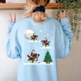 Xmas Lighting Tree Santa Riding Boston Terrier Christmas Women's Sweatshirt Back Print Light Blue