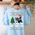 Xmas Tree Lighting Santa Riding Boston Terrier Christmas Women's Sweatshirt Back Print Light Blue
