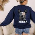 4th July Blue Heeler Dog Merica Patriotic USA Flag Cute Women's Sweatshirt Back Print Navy